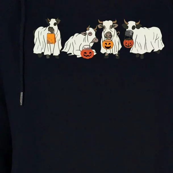 Halloween Ghost Cow Western Halloween Cow Halloween Cowboy Sweat Womens Funnel Neck Pullover Hood