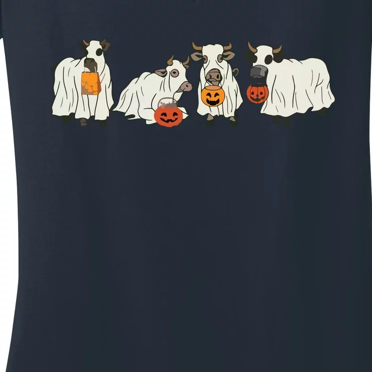 Halloween Ghost Cow Western Halloween Cow Halloween Cowboy Sweat Women's V-Neck T-Shirt