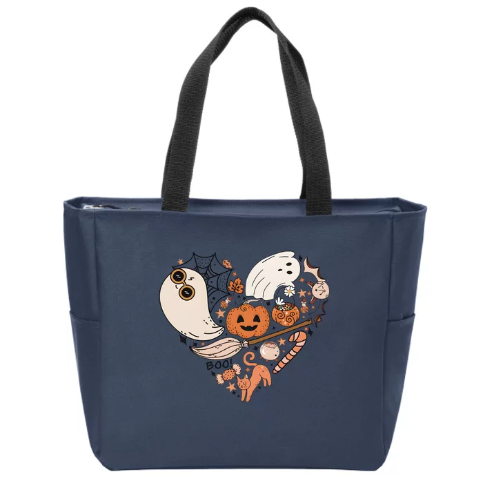 Halloween Ghost Cute Heart Zip Tote Bag