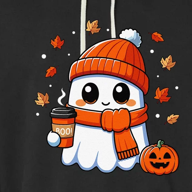 Halloween Ghost Coffee Boo Spooky Season Fall Gift Garment-Dyed Fleece Hoodie