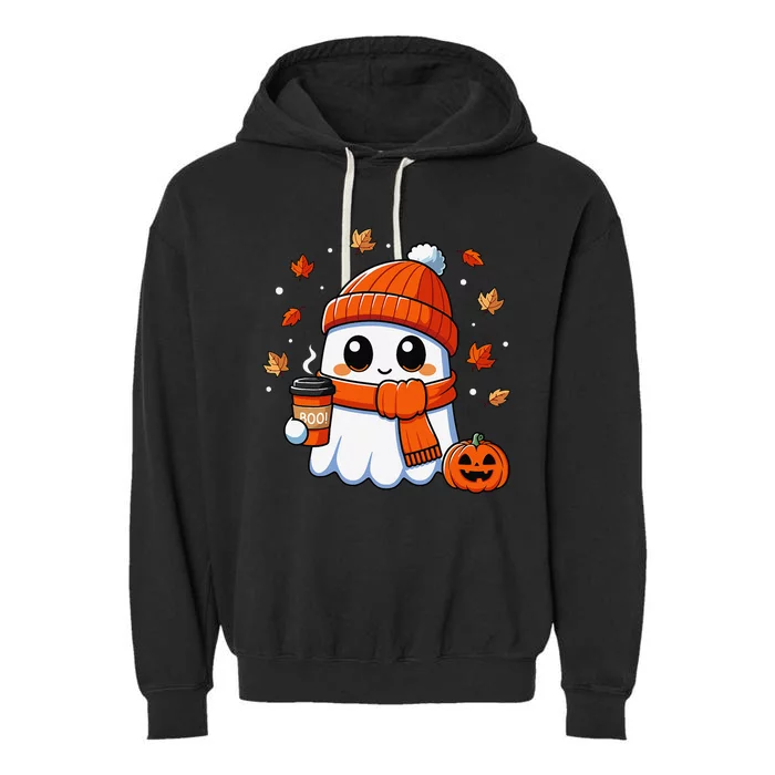 Halloween Ghost Coffee Boo Spooky Season Fall Gift Garment-Dyed Fleece Hoodie