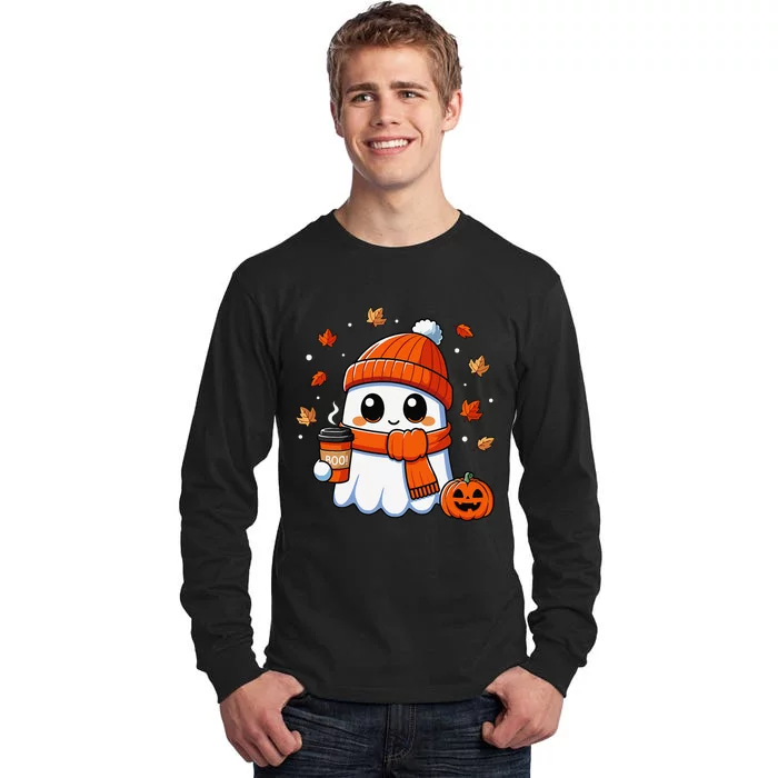 Halloween Ghost Coffee Boo Spooky Season Fall Gift Tall Long Sleeve T-Shirt