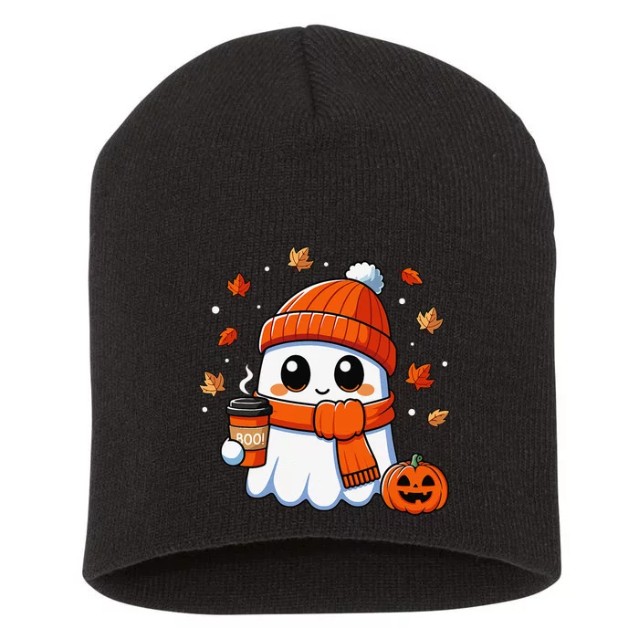 Halloween Ghost Coffee Boo Spooky Season Fall Gift Short Acrylic Beanie