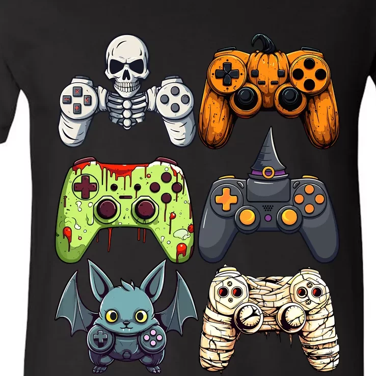 Halloween Gaming Controllers Skeleton Witch Zombie Mummy V-Neck T-Shirt