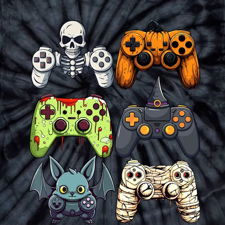 Halloween Gaming Controllers Skeleton Witch Zombie Mummy Tie-Dye T-Shirt