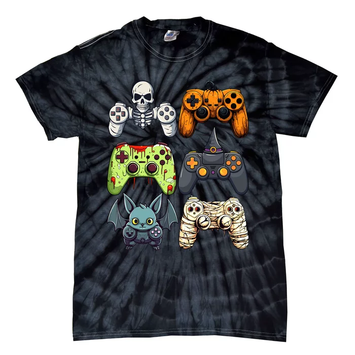 Halloween Gaming Controllers Skeleton Witch Zombie Mummy Tie-Dye T-Shirt