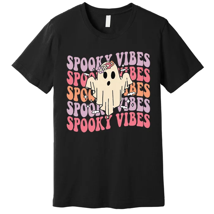 Halloween Ghost Costume with Retro Floral Spooky Vibes Premium T-Shirt