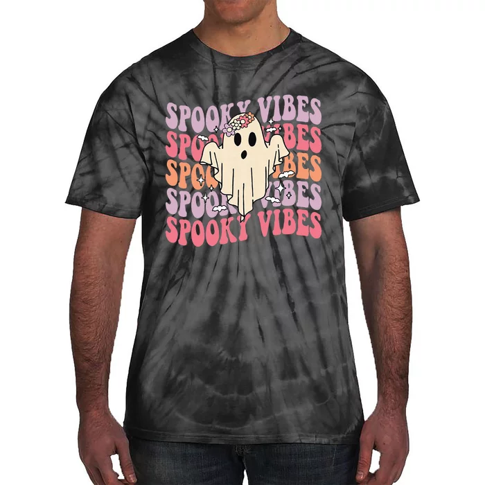 Halloween Ghost Costume with Retro Floral Spooky Vibes Tie-Dye T-Shirt