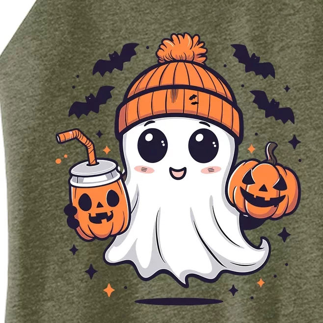 Halloween Ghost Cute Ghost Drinking Coffee Ice Coffee Wo Women’s Perfect Tri Rocker Tank