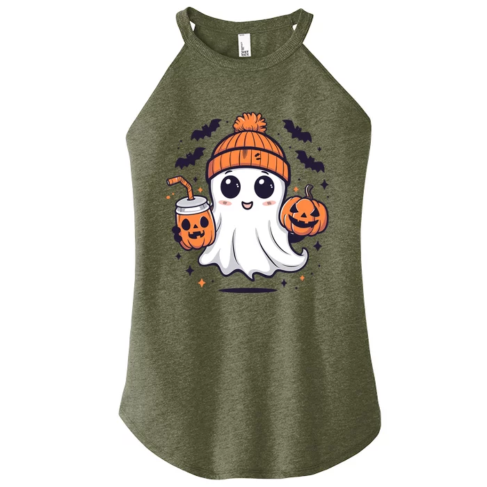 Halloween Ghost Cute Ghost Drinking Coffee Ice Coffee Wo Women’s Perfect Tri Rocker Tank