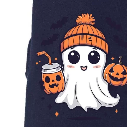 Halloween Ghost Cute Ghost Drinking Coffee Ice Coffee Wo Doggie 3-End Fleece Hoodie