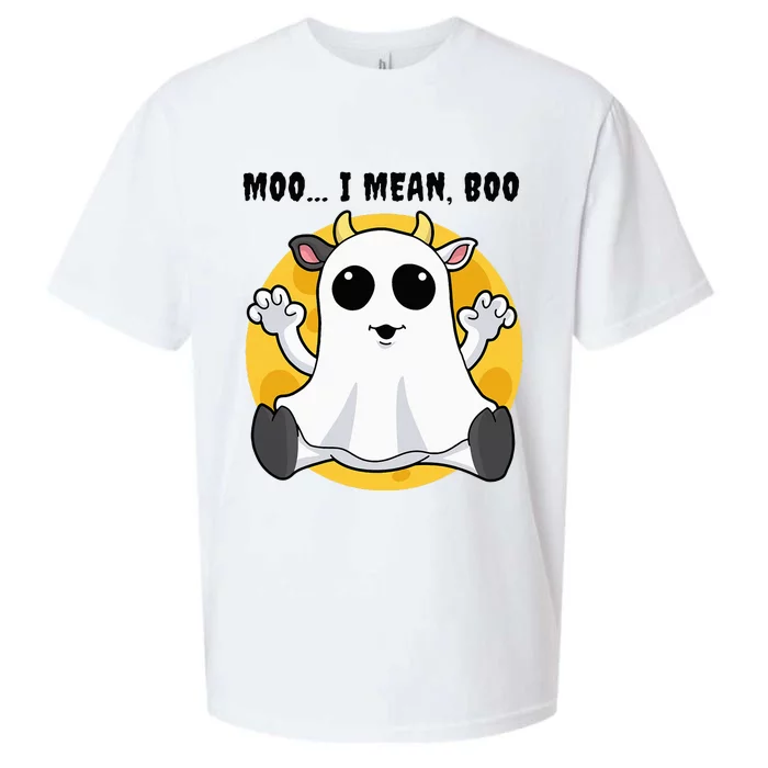 Halloween Ghost Cow Moo I Mean Boo Sueded Cloud Jersey T-Shirt