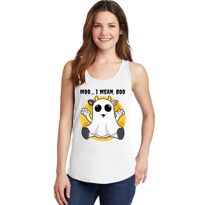 Halloween Ghost Cow Moo I Mean Boo Ladies Essential Tank