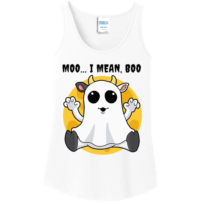 Halloween Ghost Cow Moo I Mean Boo Ladies Essential Tank