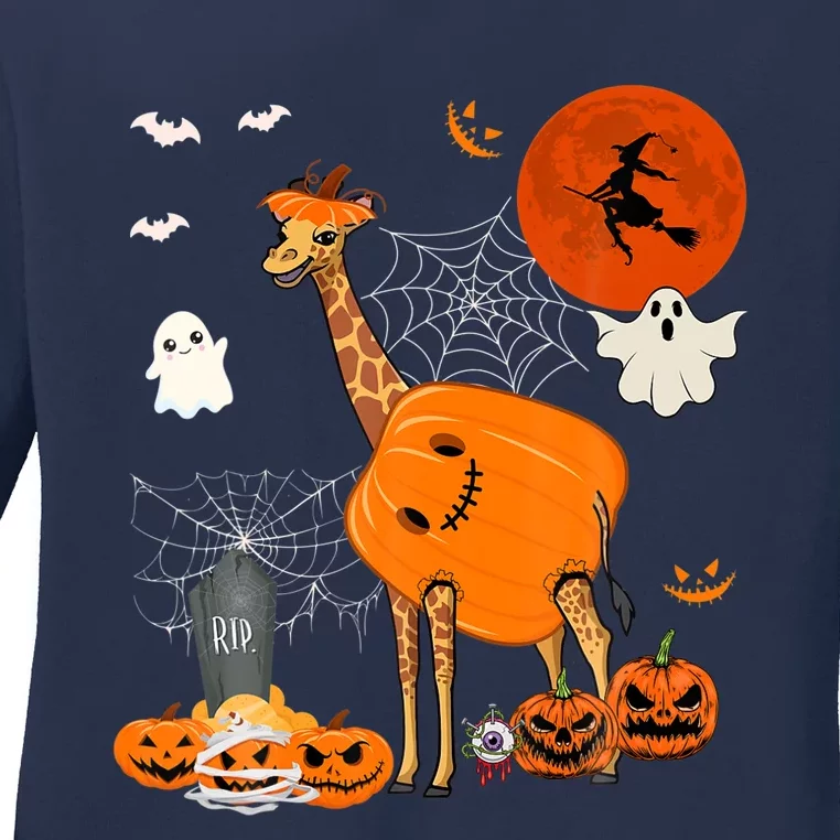 Halloween Giraffe Costume Horror Pumpkin Boo Ghost Lover Ladies Long Sleeve Shirt