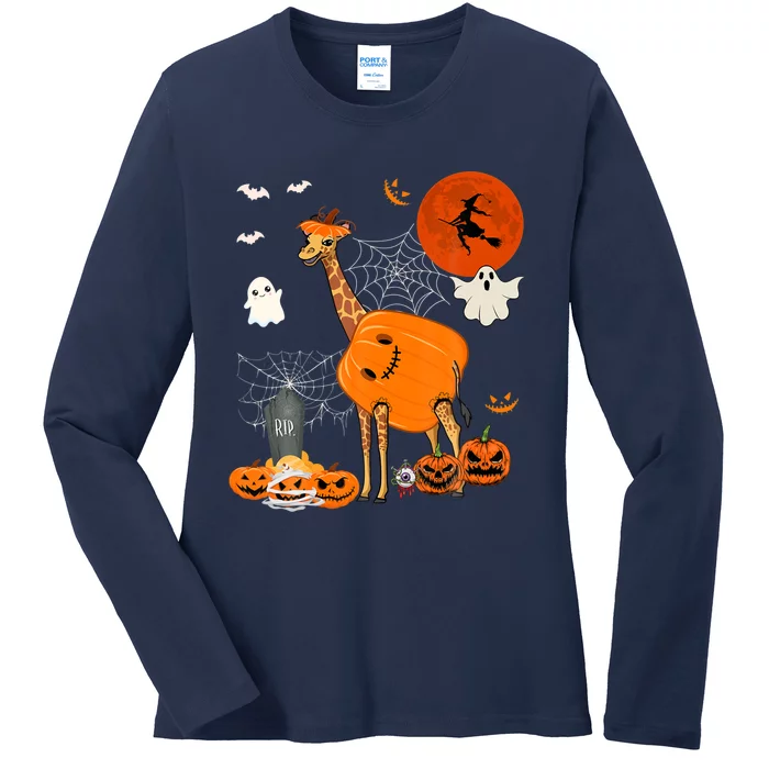 Halloween Giraffe Costume Horror Pumpkin Boo Ghost Lover Ladies Long Sleeve Shirt