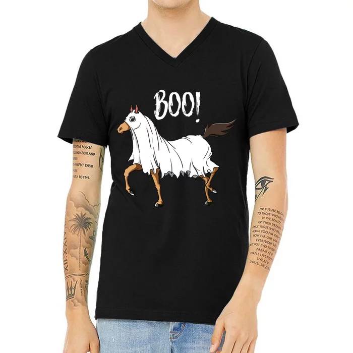 Horse Ghost Costume Funny Equestrian Horse Lover Halloween V-Neck T-Shirt