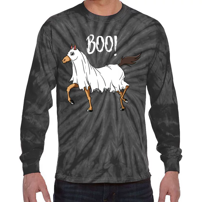 Horse Ghost Costume Funny Equestrian Horse Lover Halloween Tie-Dye Long Sleeve Shirt