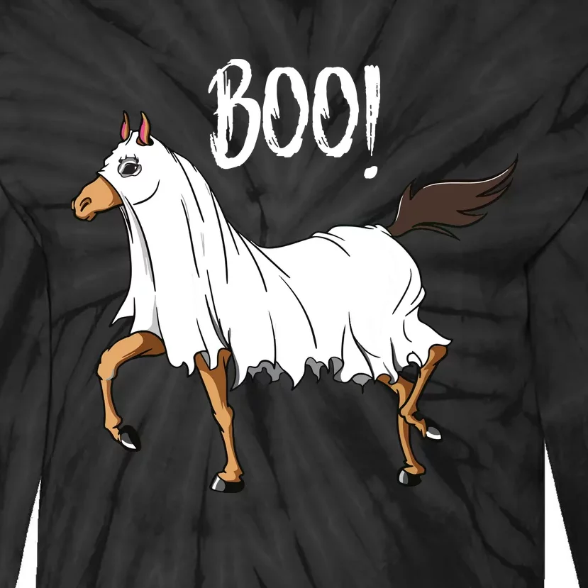 Horse Ghost Costume Funny Equestrian Horse Lover Halloween Tie-Dye Long Sleeve Shirt