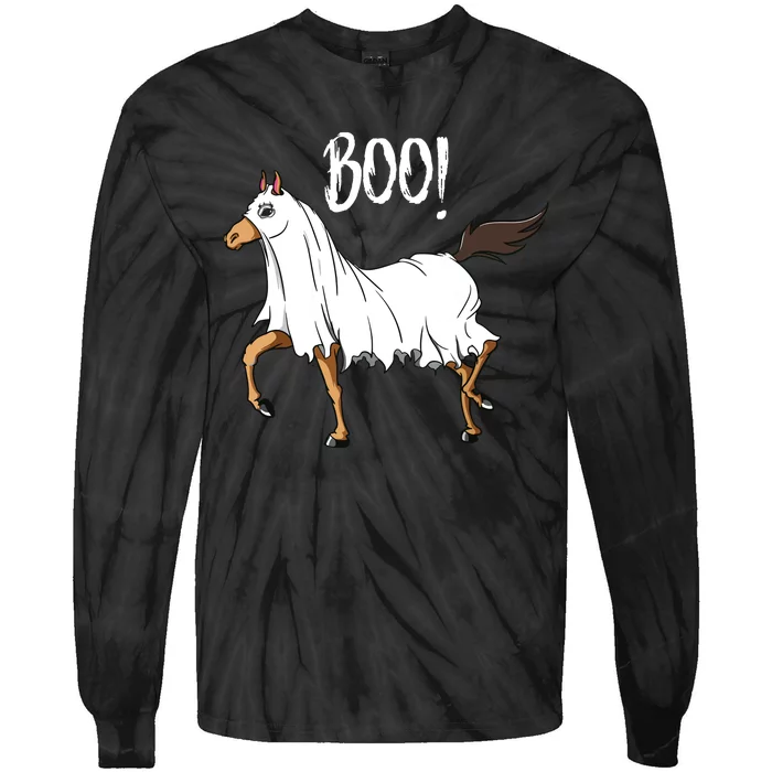 Horse Ghost Costume Funny Equestrian Horse Lover Halloween Tie-Dye Long Sleeve Shirt