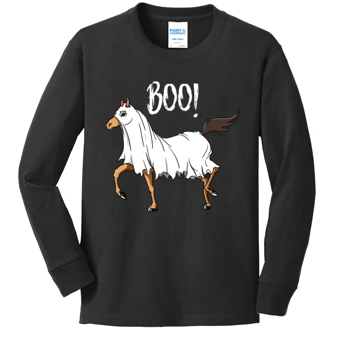 Horse Ghost Costume Funny Equestrian Horse Lover Halloween Kids Long Sleeve Shirt