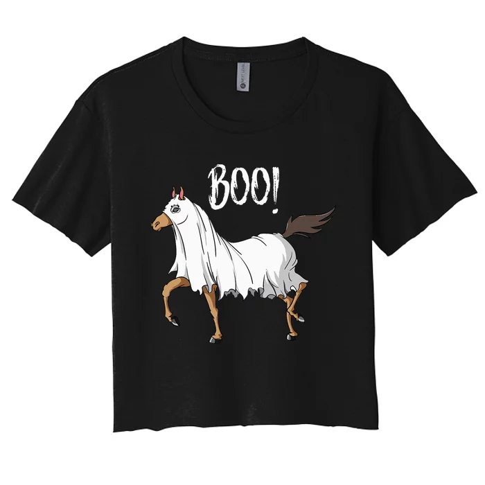 Horse Ghost Costume Funny Equestrian Horse Lover Halloween Women's Crop Top Tee