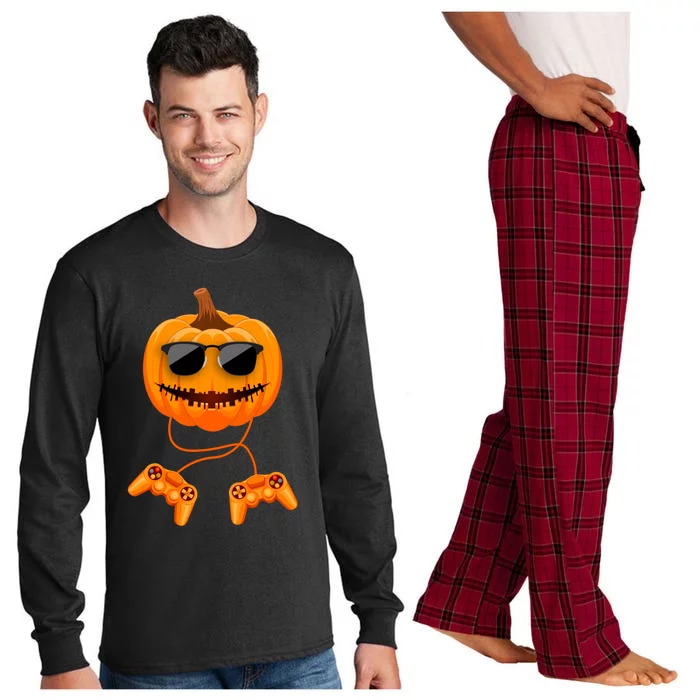 Halloween Gamer Costume Scary Pumpkin Gaming Cute Gift Long Sleeve Pajama Set