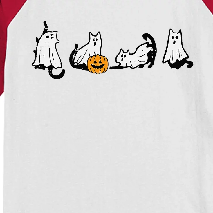 Halloween Ghost Cats Fun Kitten Kitty Costume Kids Colorblock Raglan Jersey