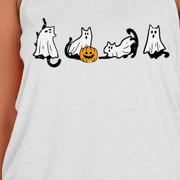 Halloween Ghost Cats Fun Kitten Kitty Costume Women's Knotted Racerback Tank