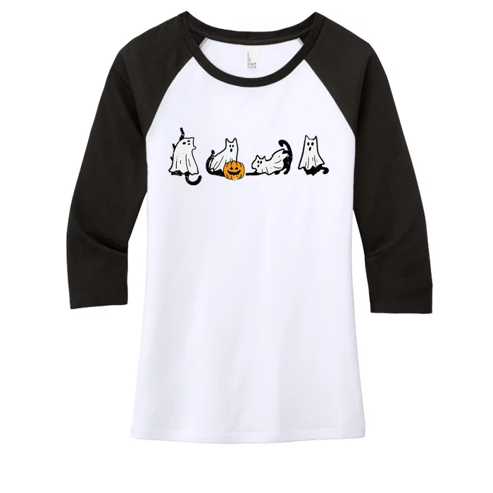 Halloween Ghost Cats Fun Kitten Kitty Costume Women's Tri-Blend 3/4-Sleeve Raglan Shirt