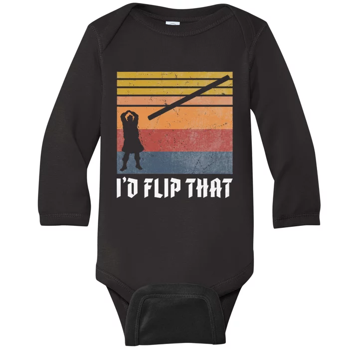 Highland Games Caber Toss Heavy Athlete Gifts Scottish Kilt Baby Long Sleeve Bodysuit