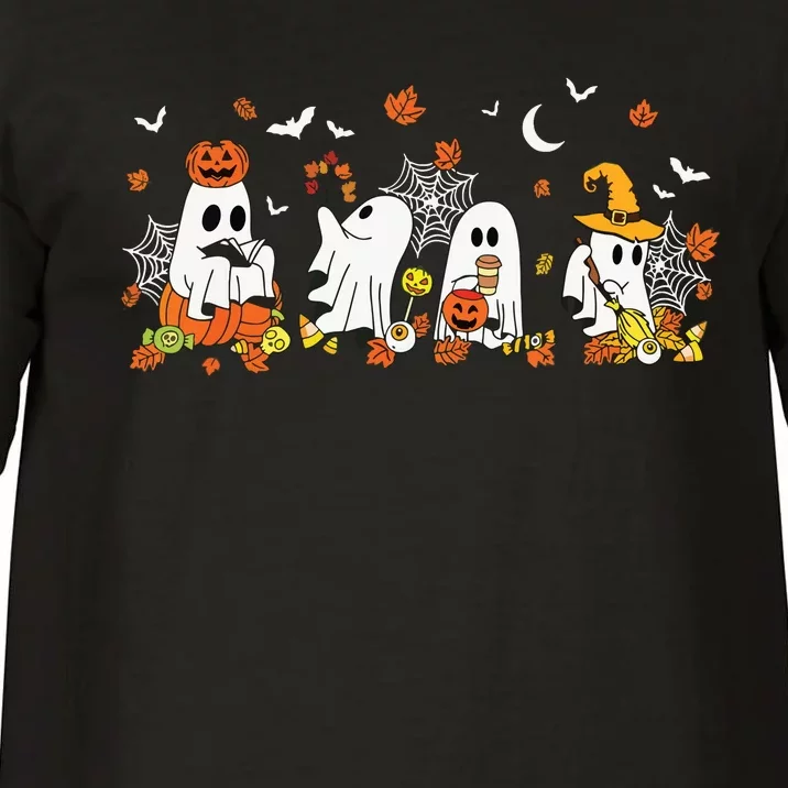 Halloween Ghost Drinking Coffee Fall Ghost Book Reading Gift Comfort Colors T-Shirt