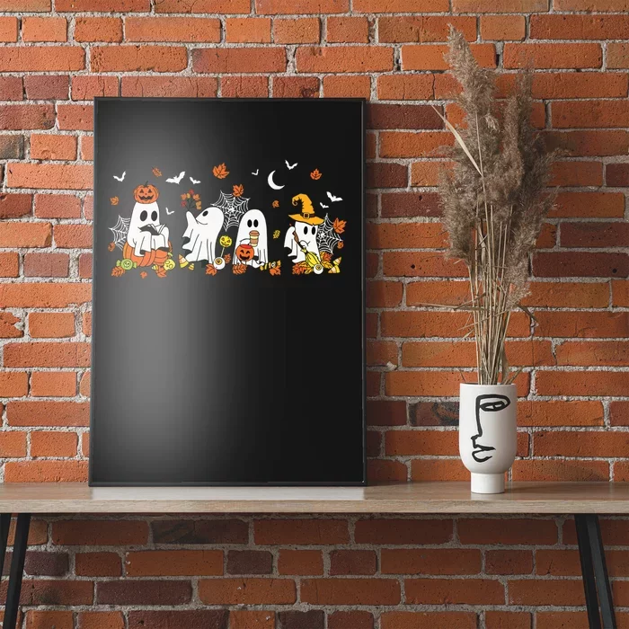 Halloween Ghost Drinking Coffee Fall Ghost Book Reading Gift Poster