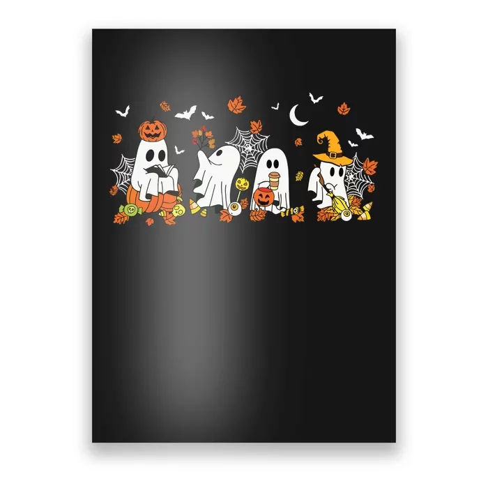 Halloween Ghost Drinking Coffee Fall Ghost Book Reading Gift Poster