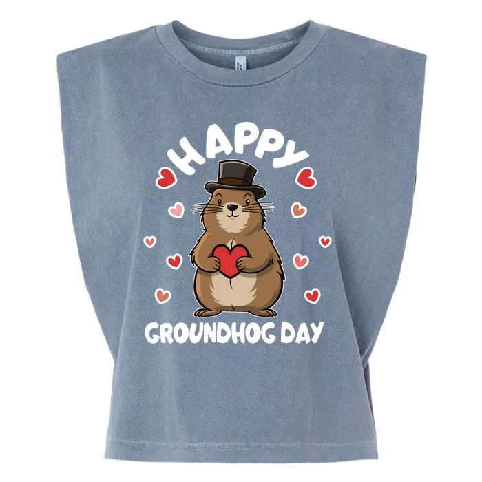 Happy Groundhog Day Punxsutawney Phil Garment-Dyed Women's Muscle Tee