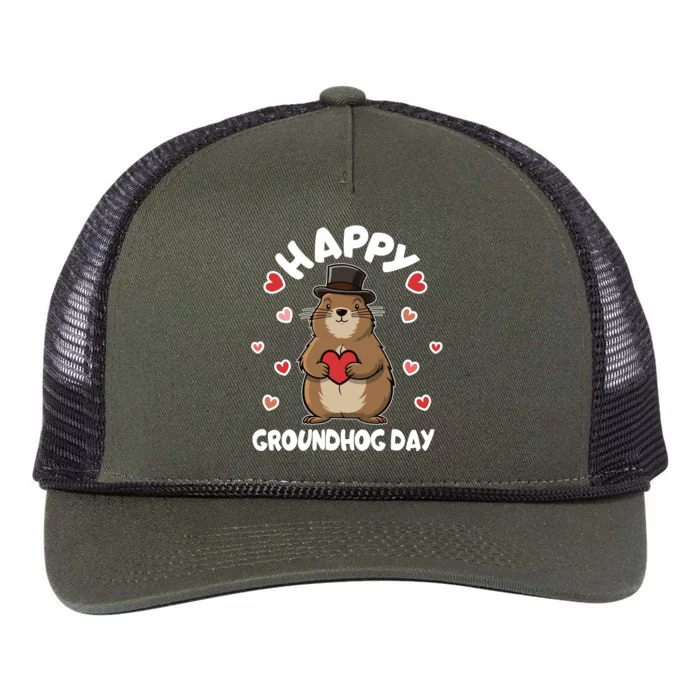 Happy Groundhog Day Punxsutawney Phil Retro Rope Trucker Hat Cap