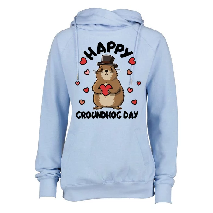 Happy Groundhog Day Punxsutawney Phil Womens Funnel Neck Pullover Hood