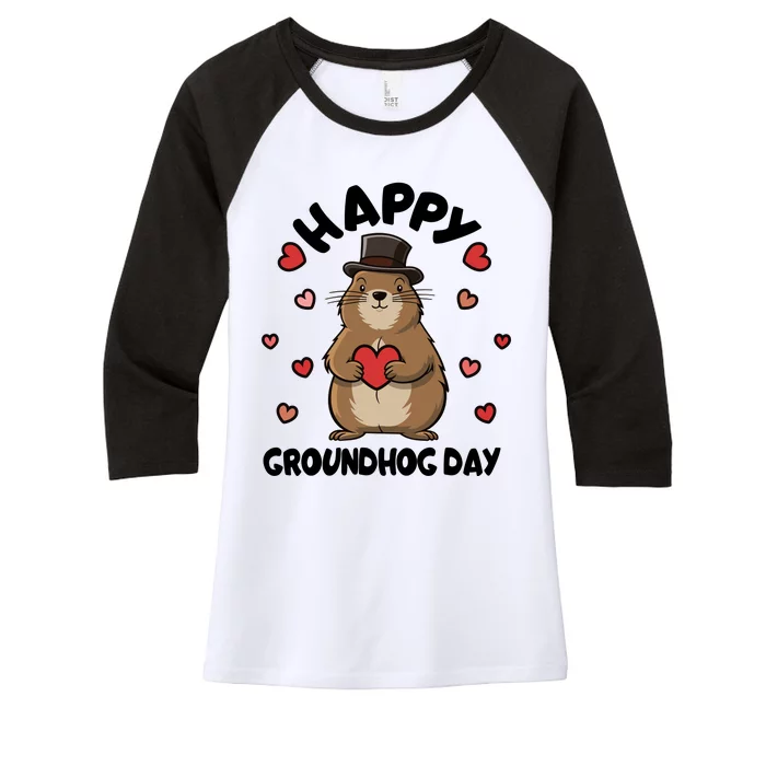 Happy Groundhog Day Punxsutawney Phil Women's Tri-Blend 3/4-Sleeve Raglan Shirt