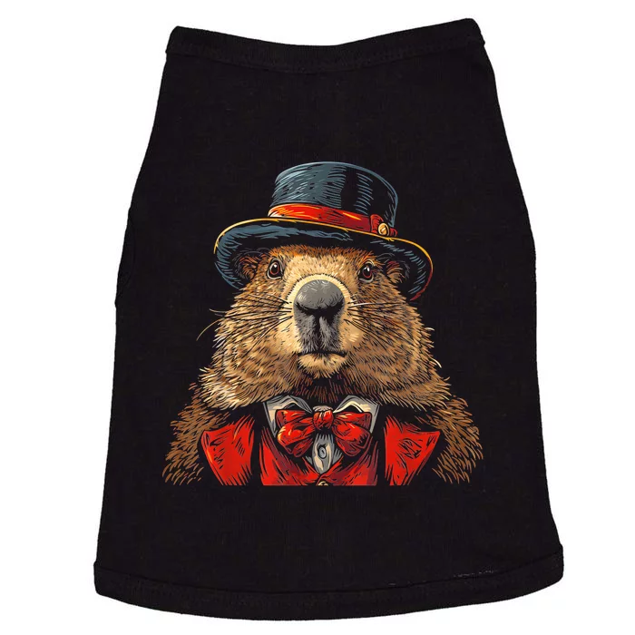 Happy Groundhog Day Ground Hog With Hat Animal Lover Doggie Tank