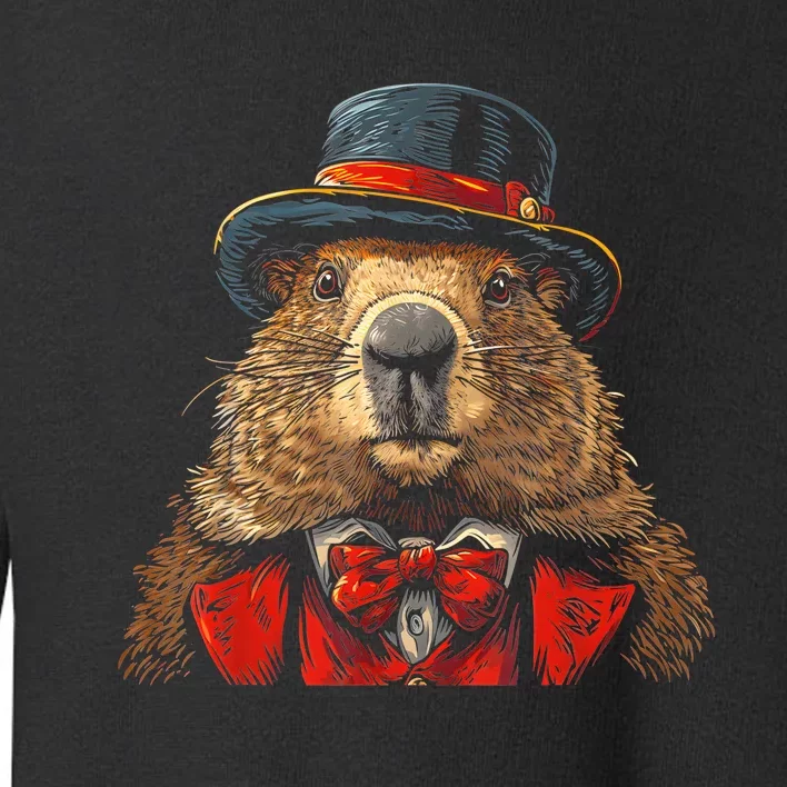 Happy Groundhog Day Ground Hog With Hat Animal Lover Toddler Sweatshirt