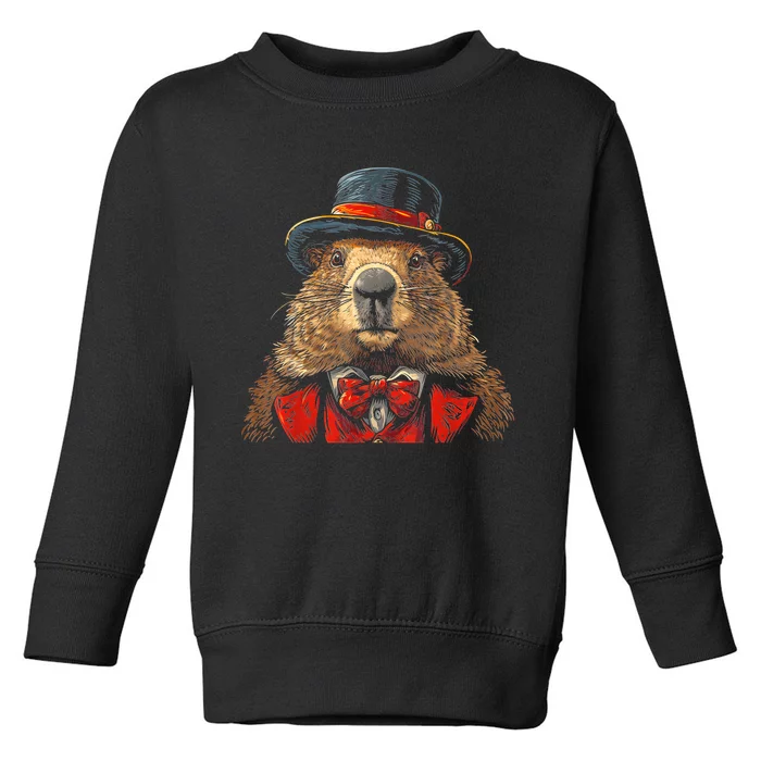 Happy Groundhog Day Ground Hog With Hat Animal Lover Toddler Sweatshirt