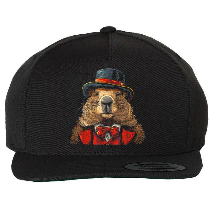 Happy Groundhog Day Ground Hog With Hat Animal Lover Wool Snapback Cap