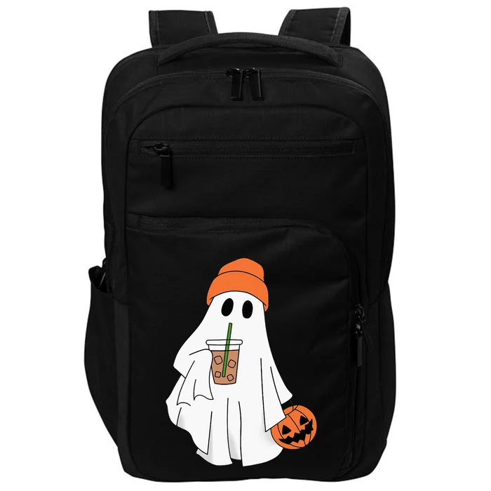 Halloween Ghost Drinking Coffee Ghost Ice Coffee Impact Tech Backpack