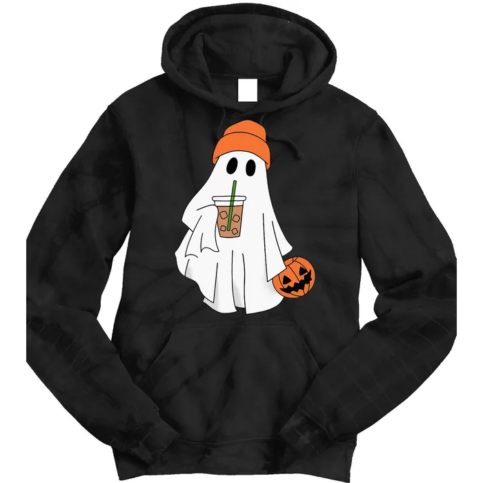 Halloween Ghost Drinking Coffee Ghost Ice Coffee Tie Dye Hoodie