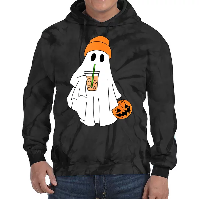 Halloween Ghost Drinking Coffee Funny Ghost Ice Coffee Gift Tie Dye Hoodie