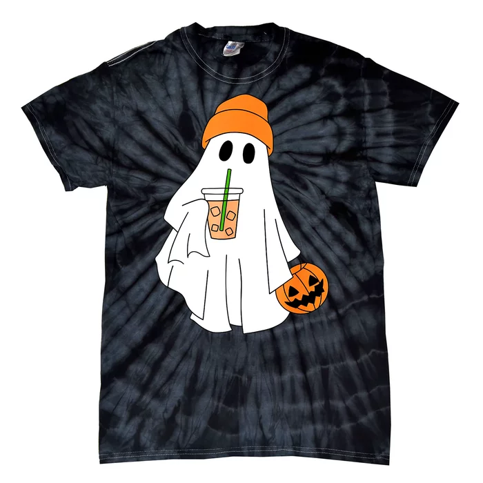 Halloween Ghost Drinking Coffee Funny Ghost Ice Coffee Gift Tie-Dye T-Shirt