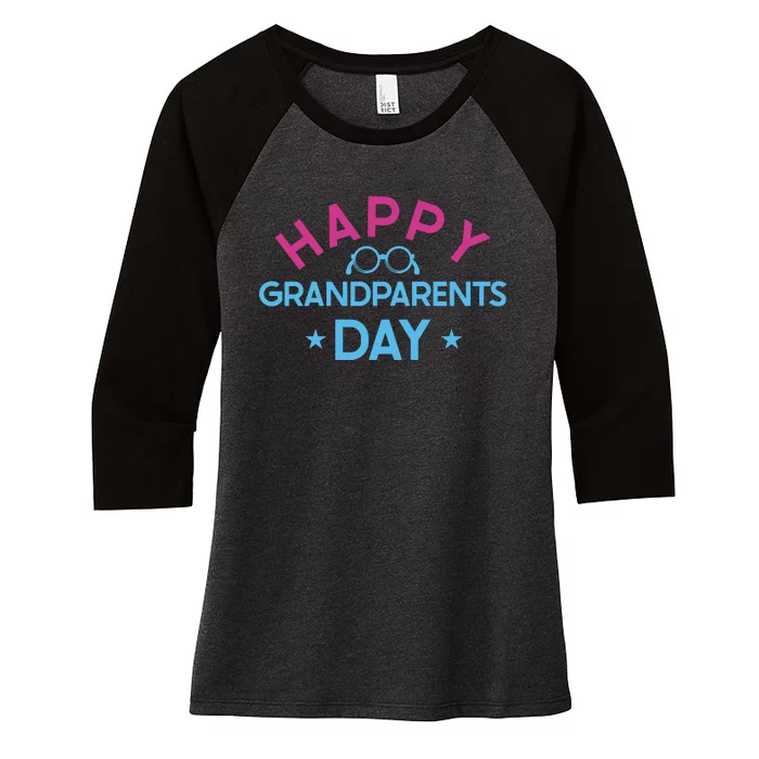 Happy Grandparents Day Celebration Graphic Women's Tri-Blend 3/4-Sleeve Raglan Shirt