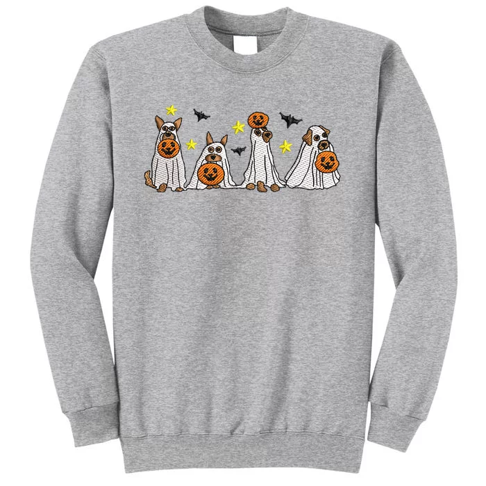 Halloween Ghost Dog Embroidery Effect Design Tall Sweatshirt