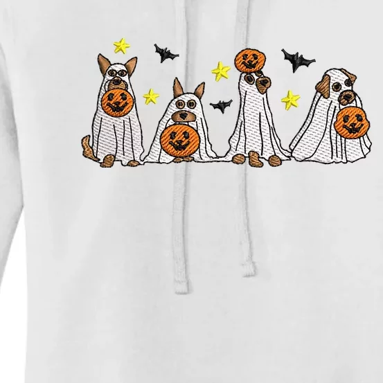 Halloween Ghost Dog Embroidery Effect Design Women's Pullover Hoodie