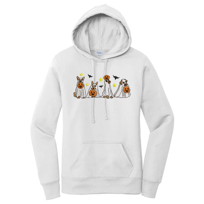 Halloween Ghost Dog Embroidery Effect Design Women's Pullover Hoodie